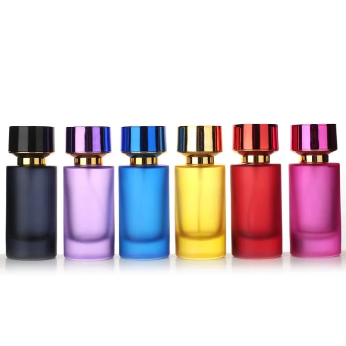 product 50ml straight round bottle refillable spray color perfume glass bottle with uv plated screw cap-25