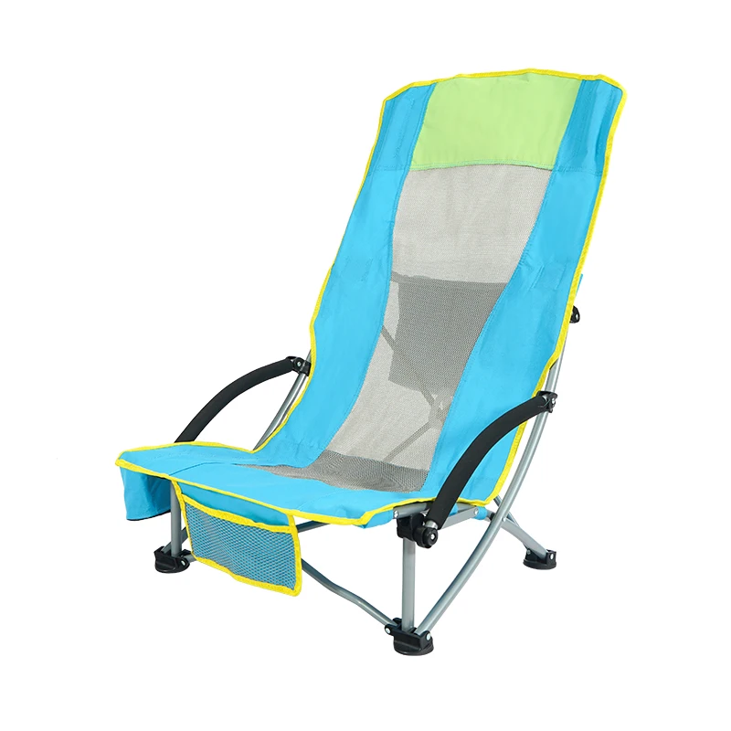 Beach Chair with High Back Low Seat Folding Metal Frame
