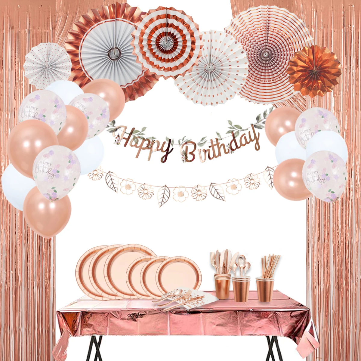 Birthday Decorations Rose Gold Party Decoration Supplies Set Happy