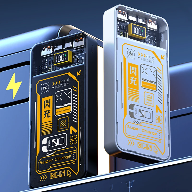Super Fast Charging 200000mAh Power Bank Transparent Double USB Output Interface External Battery Charger 22.5W