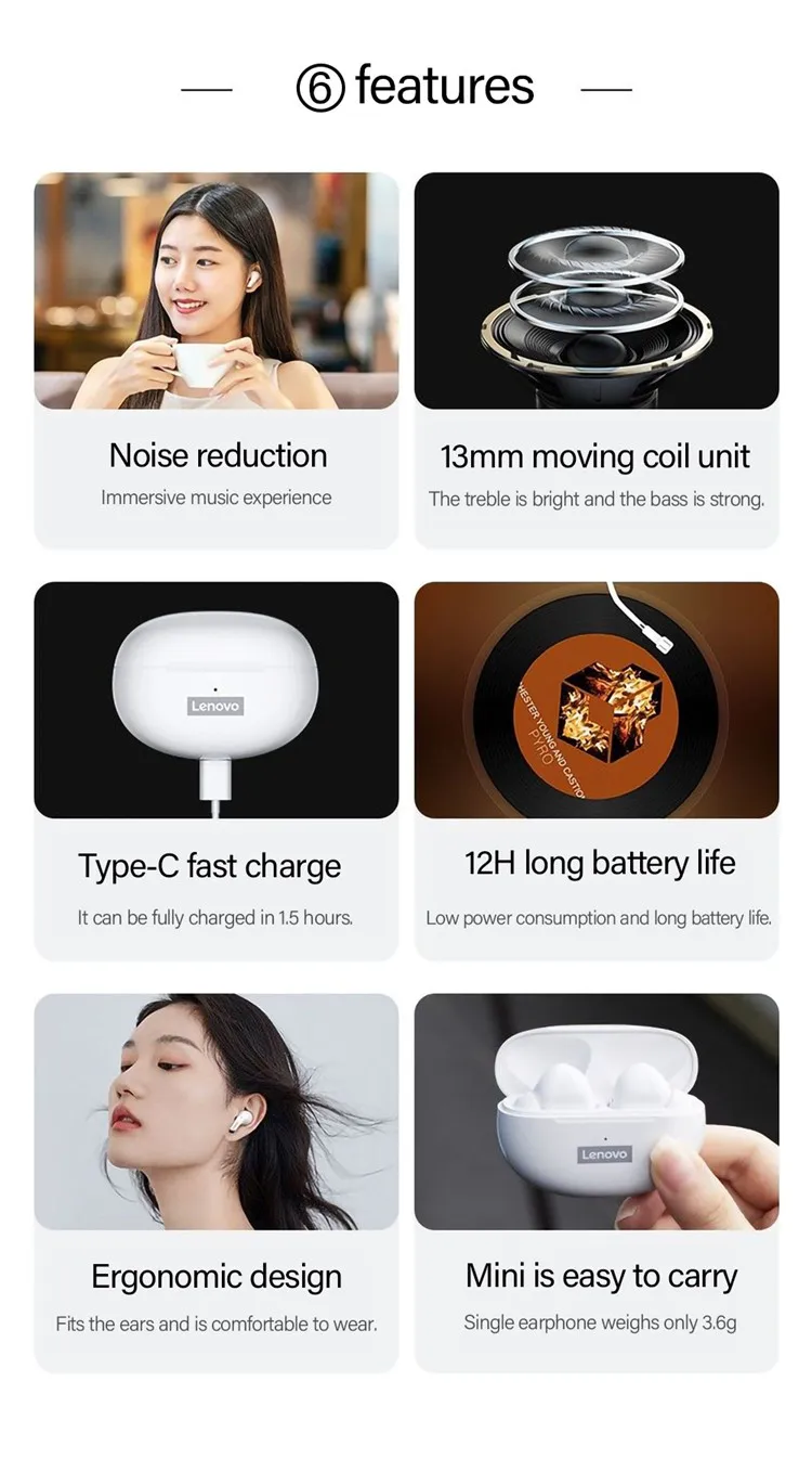 2022 New 100% Original Wireless HiFi Music Earphone With Mic Headphones Sports Waterproof Headset Earbuds Lenovo LP5