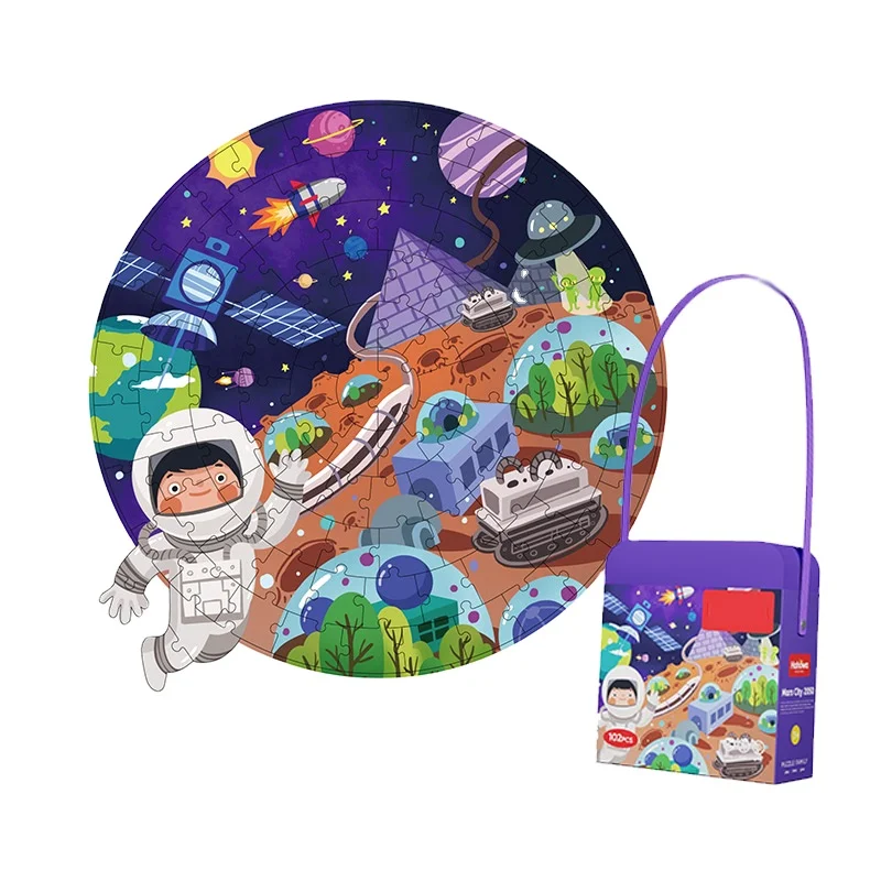 пользовательские мини бумажный пазл игрушка ремни рюкзак ящик пространства круглый головоломки для детей ясельного