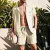 Beige mens cotton linen short sets