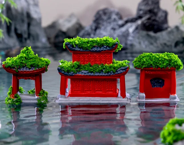 Chinese Style Horticultural Bonsai Collection Garden Toys Human Figures  Miniature People Bridge Tower Duck Swan Rockery Pavilion