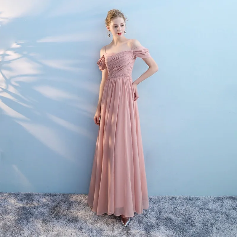peach off the shoulder bridesmaid dresses Sheath/Column Cinnamon Rose Spaghetti Straps Formal Dresses main image 1
