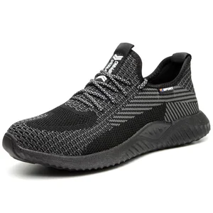 JIANKUN  CE UKCA ATSM Comfortable Flying Knit Fabric Men's Safety Shoes Steel Toe Anti-Smash Anti-Puncture Non-Slip Rubber Sole