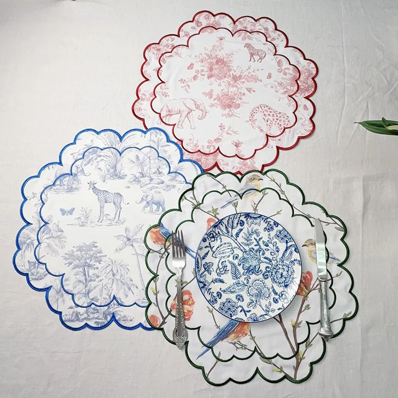 Organic Cotton Linen Embroidered Napkins with Scalloped Edges and Place Mats Eco Wave Design Sustainable Decor Napkin Placemat