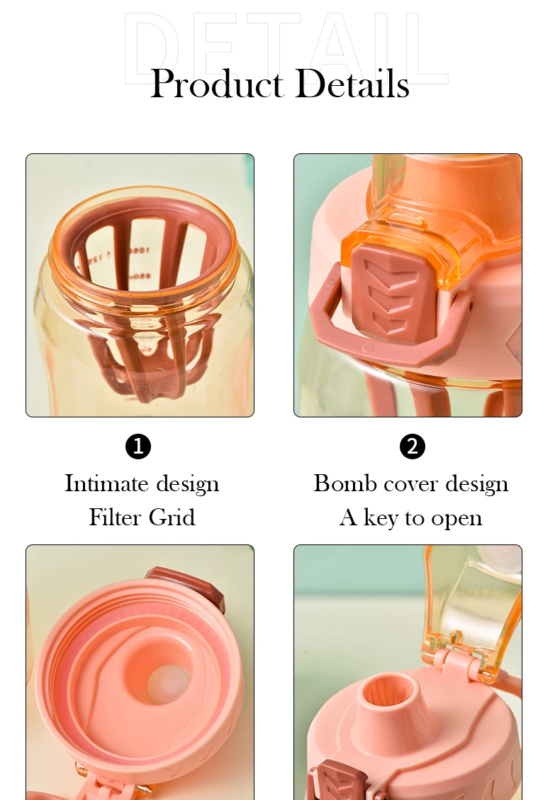 Hot Sale 1100ml 38oz Sports Fitness Tritan Plastic Fruit Infuser Water Bottle BPA Free Direct Drinking Camping Custom Logo