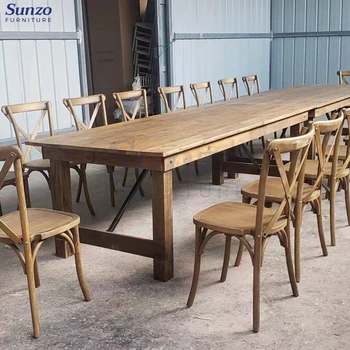 Antique Solid Wood Farm Antique Dining Cross Folding Table For Wedding Party Table