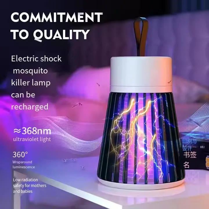 Rechargeable Electric Shock Mosquito Killer Lamp - 368nm UV Light, 360° Luminescence, Safe for Moms & Babies