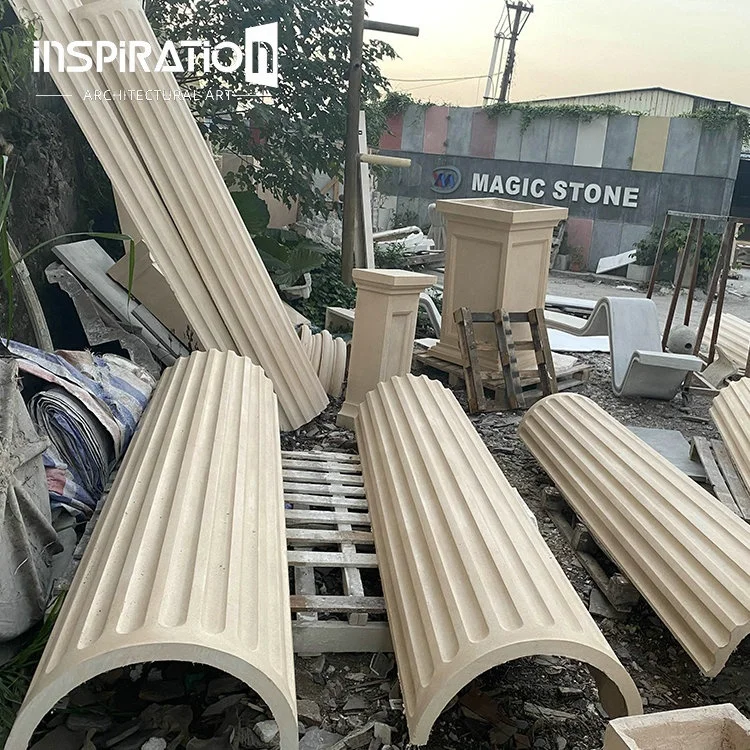 15 Years GFRC Factory Customized Classic Architectural Cast Stone Round Fluted Corinthian Pillar Design Roman Column