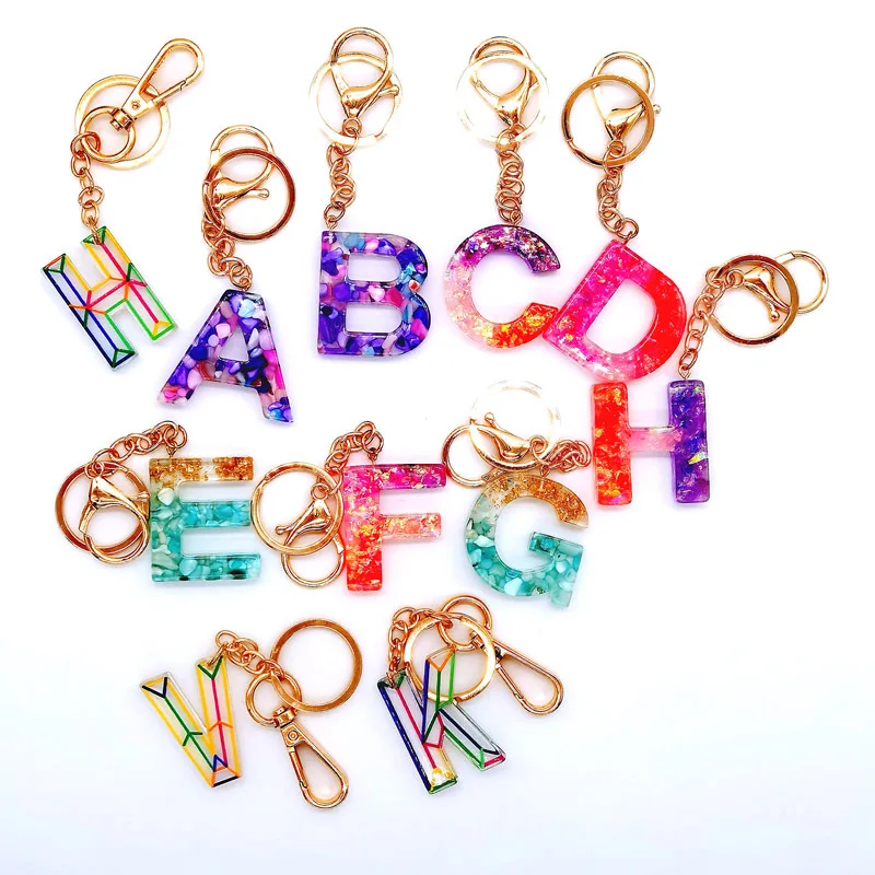 26 English Resin Letter Keychain Glitter Keyring Tassel Key Chain