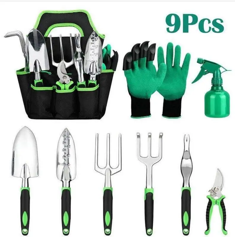 Garden Shovel Supplies Stainless Steel Set 9-piece Garden Tool Set Silica Gel Two-color Handle Shovel Set
