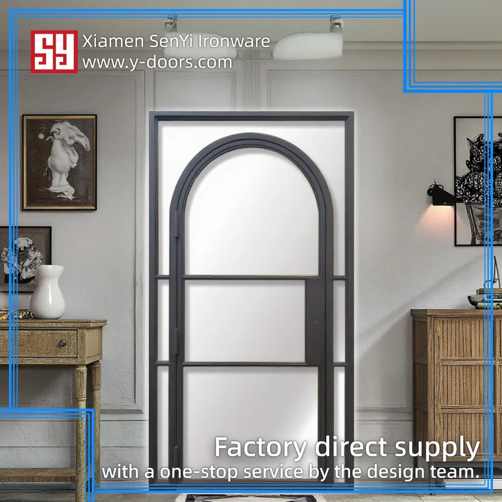 Modern Durable Finished Clear Glass Iron Swing Door for Bedroom Apartment Hall Entry Living Room with Easy Installation manufacture