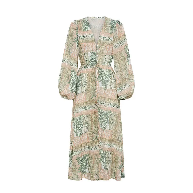 2023 New Design Retro Linen Dress Autumn Women Long-sleeves Bohemia ...