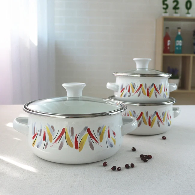 Enamel Mini Pot to AVON 12/14/16cm Ollas De Peltre Enamel Cookware Sets Enamel Casserole Enamelware Emaye Kitchenware Cookware