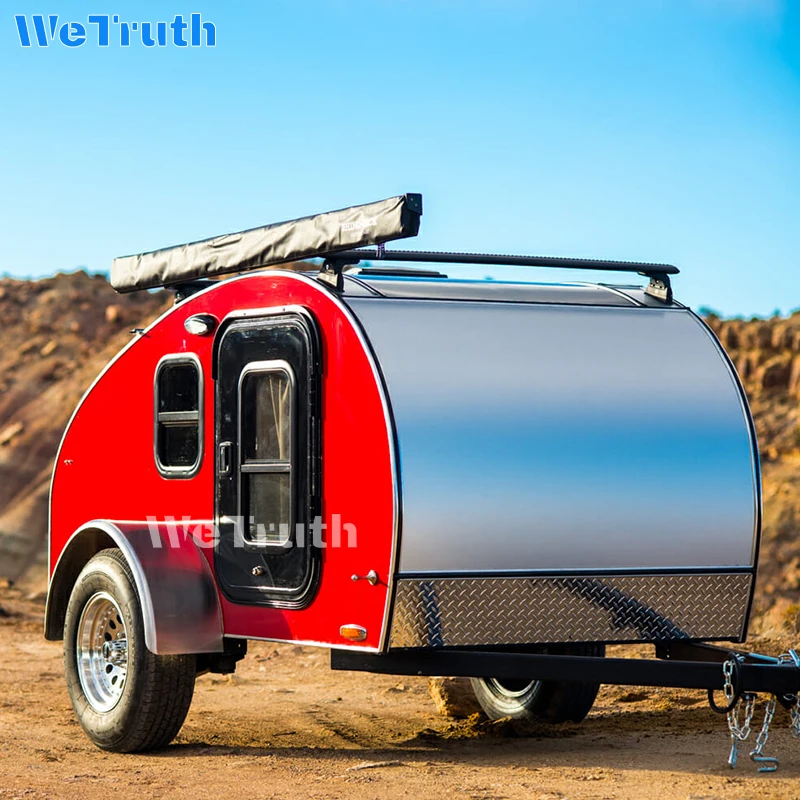 Luxury Lightweight Aluminum Teardrop Travel Trailer Caravan Modern Multifunctional with Camping Tent for Off-Road Adventures