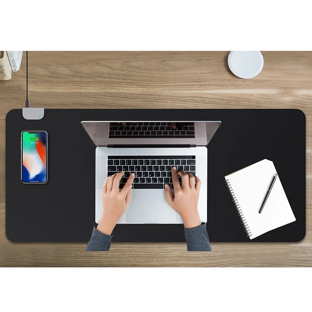 Гигантский кожаный водонепроницаемый коврик для мыши с напечатанным логотипом на заказ, 10 Вт, беспроводное зарядное устройство для быстрой зарядки телефона, Настольный коврик для мыши
