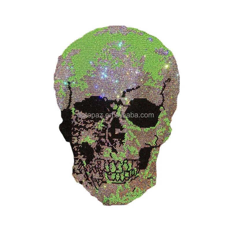 Free sample Fashion Crystal Skull Rhinestone Pattern Sparkle Rhinestone Heat Transfer Designs
