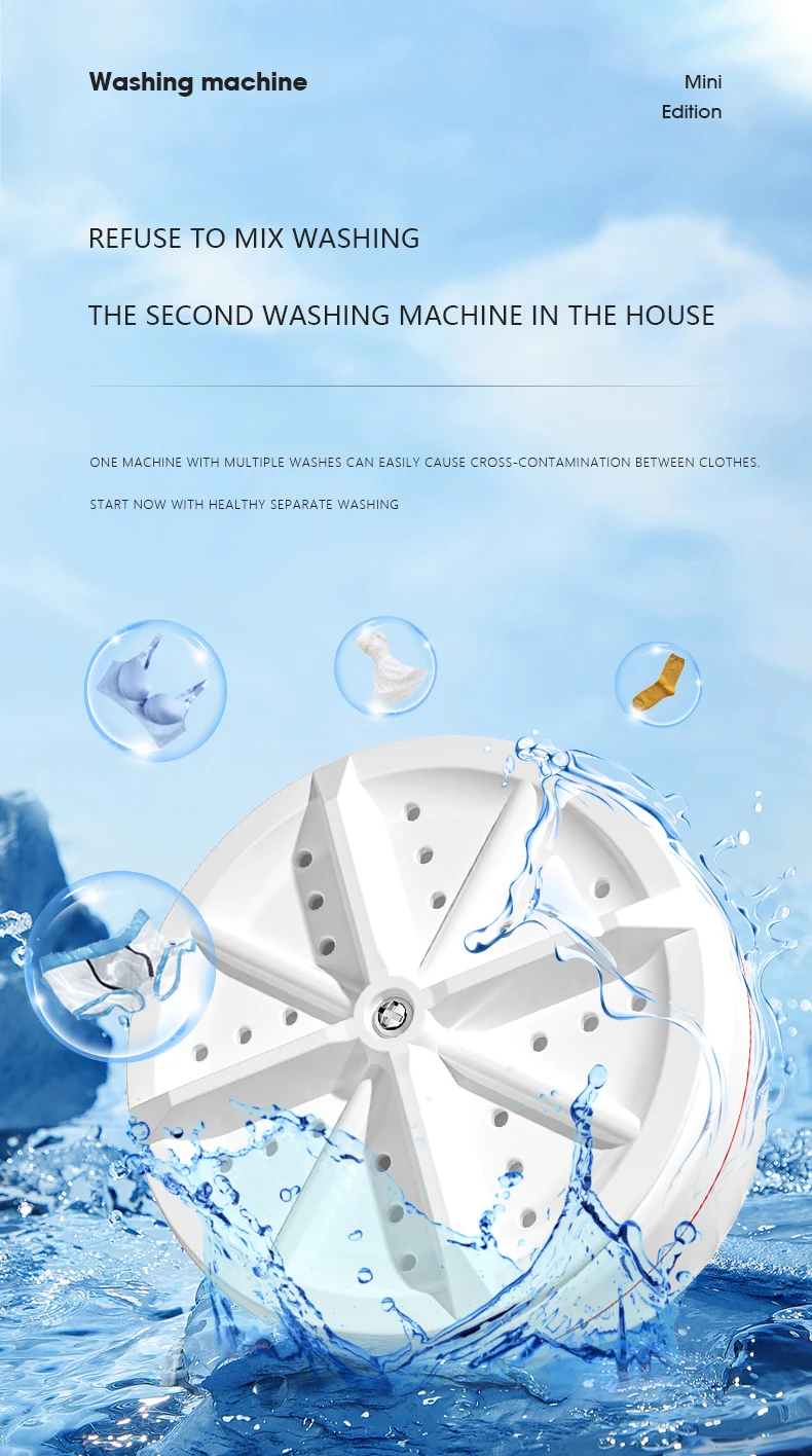 Ultrasonic Turbo Washing Machine Laundry Portable Travel Washer Air