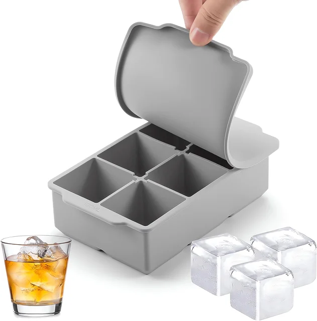 Cube Trays Large,Size Silicone Ice Cube Molds with Removable Lids Reusable and BPA Free for Whiskey, Cocktail