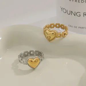 MW Women's Trendy 18K PVD Gold Plated Stainless Steel Two-Tone Glossy Heart Watch Strap Design Rings