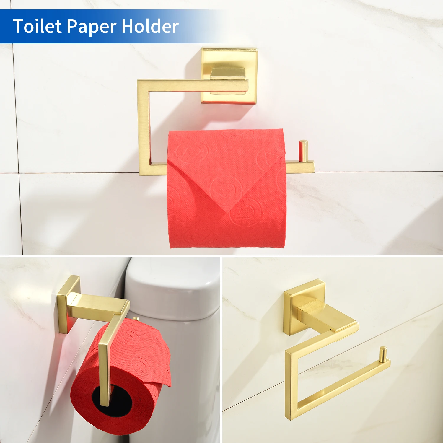 Stainless Steel Brushed Gold Finish Bathroom Hardware Set Wall Mounted Bathroom Hardware