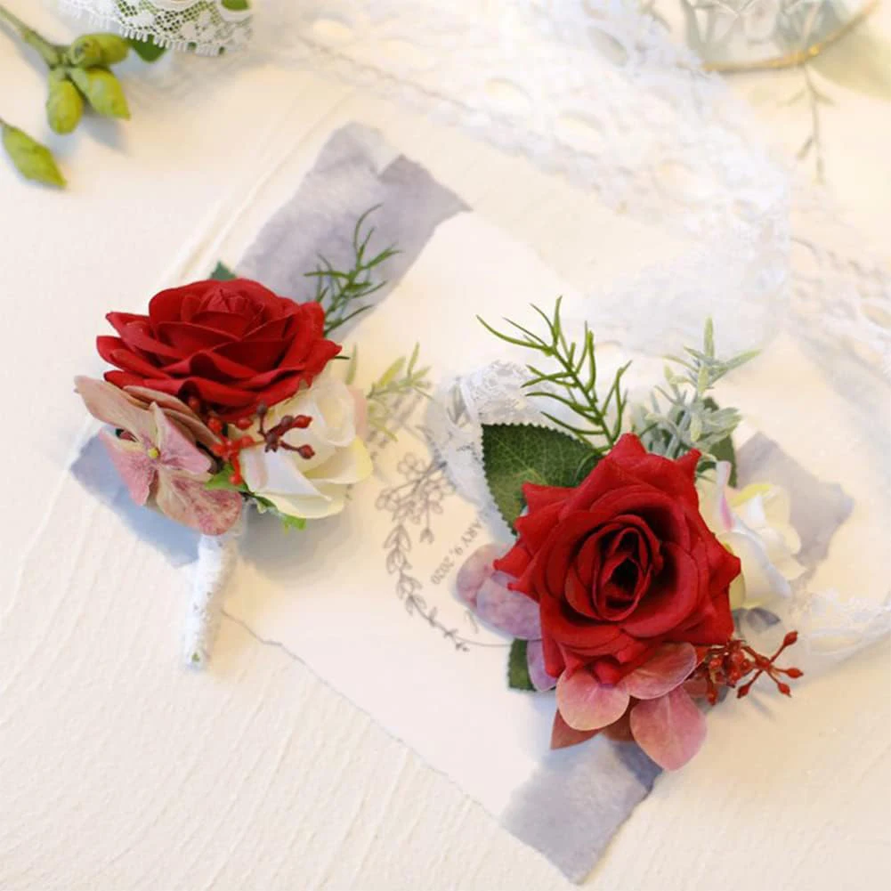 Elegant Lavender Lilac Purple Prom Silk Rose Corsage and Boutonniere Set  Men Brooches Wedding Bridesmaids Wrist Bracelet Flower, image size:1001x1001