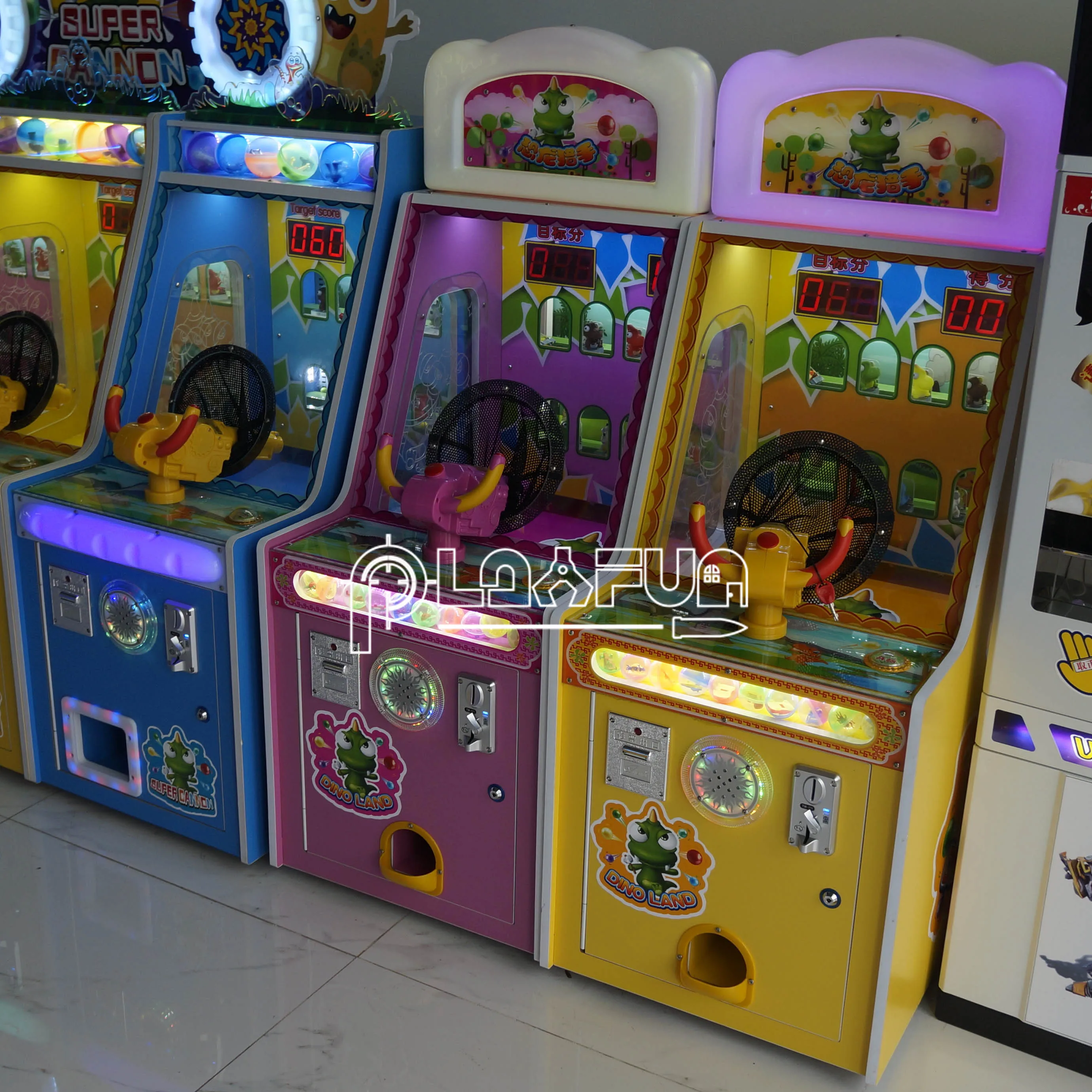 플레이펀 제조업체 도매 디노랜드 티켓 교환 코인 작동 어린이 볼 슈팅 아케이드 게임기