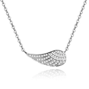 925 Sterling Silver Angel Wing Pendant Necklace | Cubic Zirconia Accented Wings with Adjustable Chain | Inspirational Jewelry