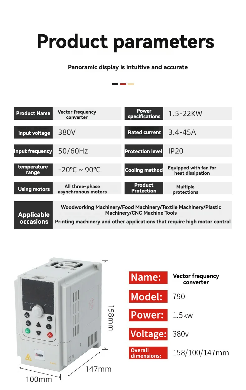 Variable Speed Drive Converter 7.5kW 380V Frequency Inverter 17A 3 Phase Input and Output VFD Drive