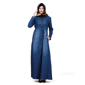 Hot Sale Islamic Clothing Latest Abaya Design Kaftan Muslim Denim Dress Ropa Arabe Mujer