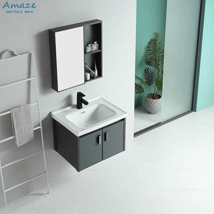 Modern balcony simple wall-mounted new design aluminum bathroom sink vanity mirror cabinet factory