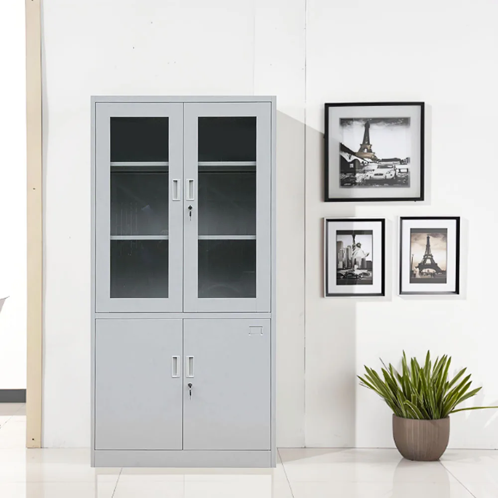 Metal Storage Cabinet with Lockable Glass Door 2 Adjustable Shelves Heavy-Duty for Home Office, Kitchen, Pantry Organizer