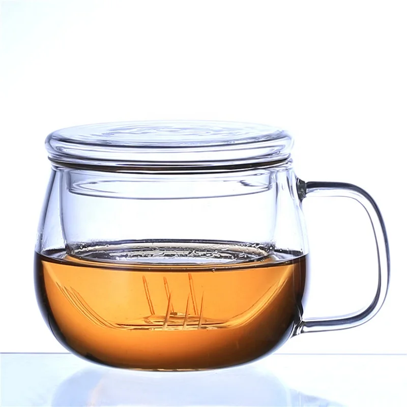 Clear Borosilicate Glass Tea Mug Infuser Tea Cup With Lid And Anti Scalding Handle Tea Mugs