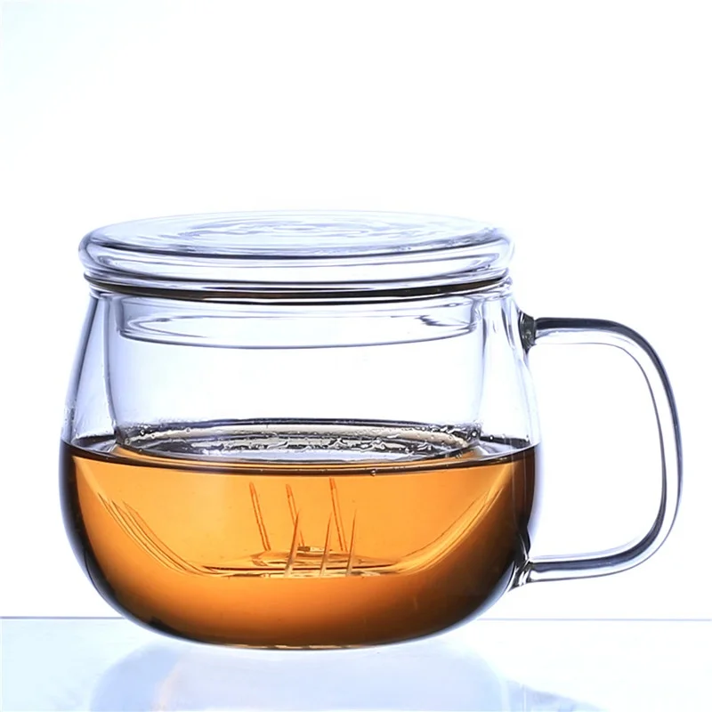 Clear Borosilicate Glass Tea Mug Infuser Tea Cup With Lid And Anti