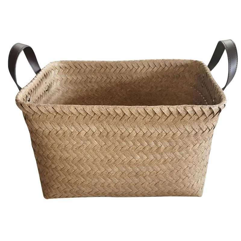 Foldable Seagrass Woven Basket Flower Planter Pot Laundry Storage Box Handmade^ 