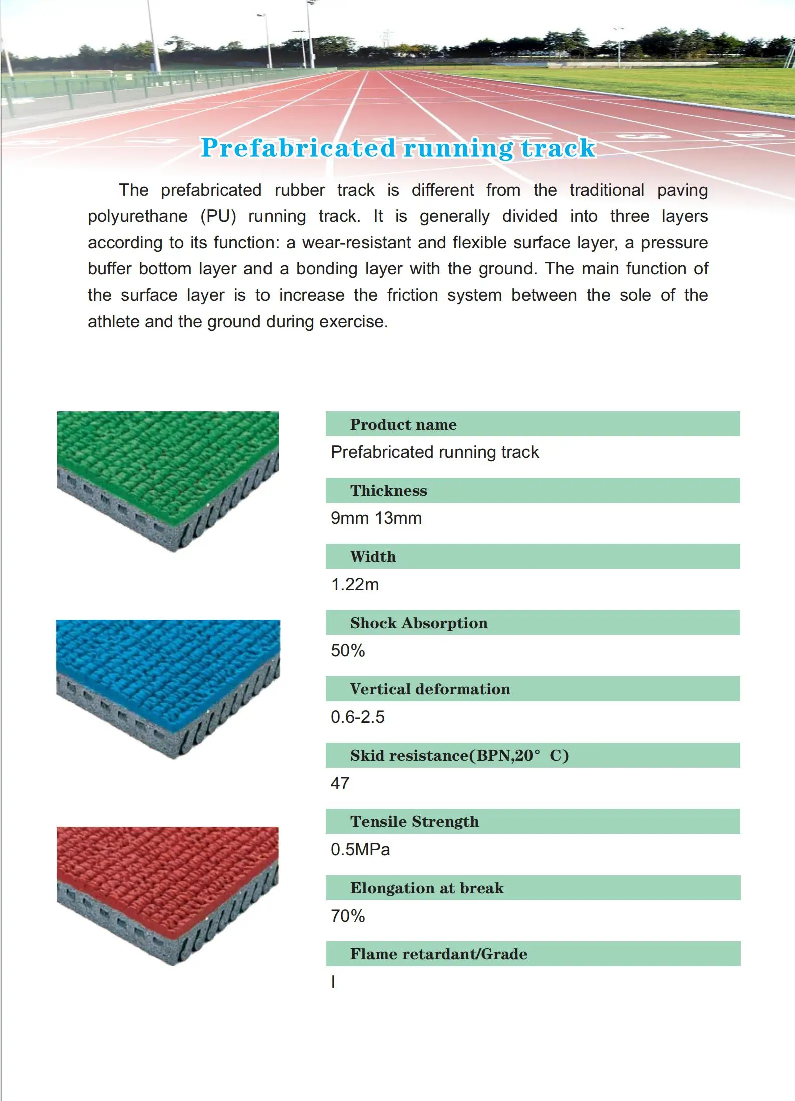 IAAF Athletic Track Prefabricated Rubber Running Track