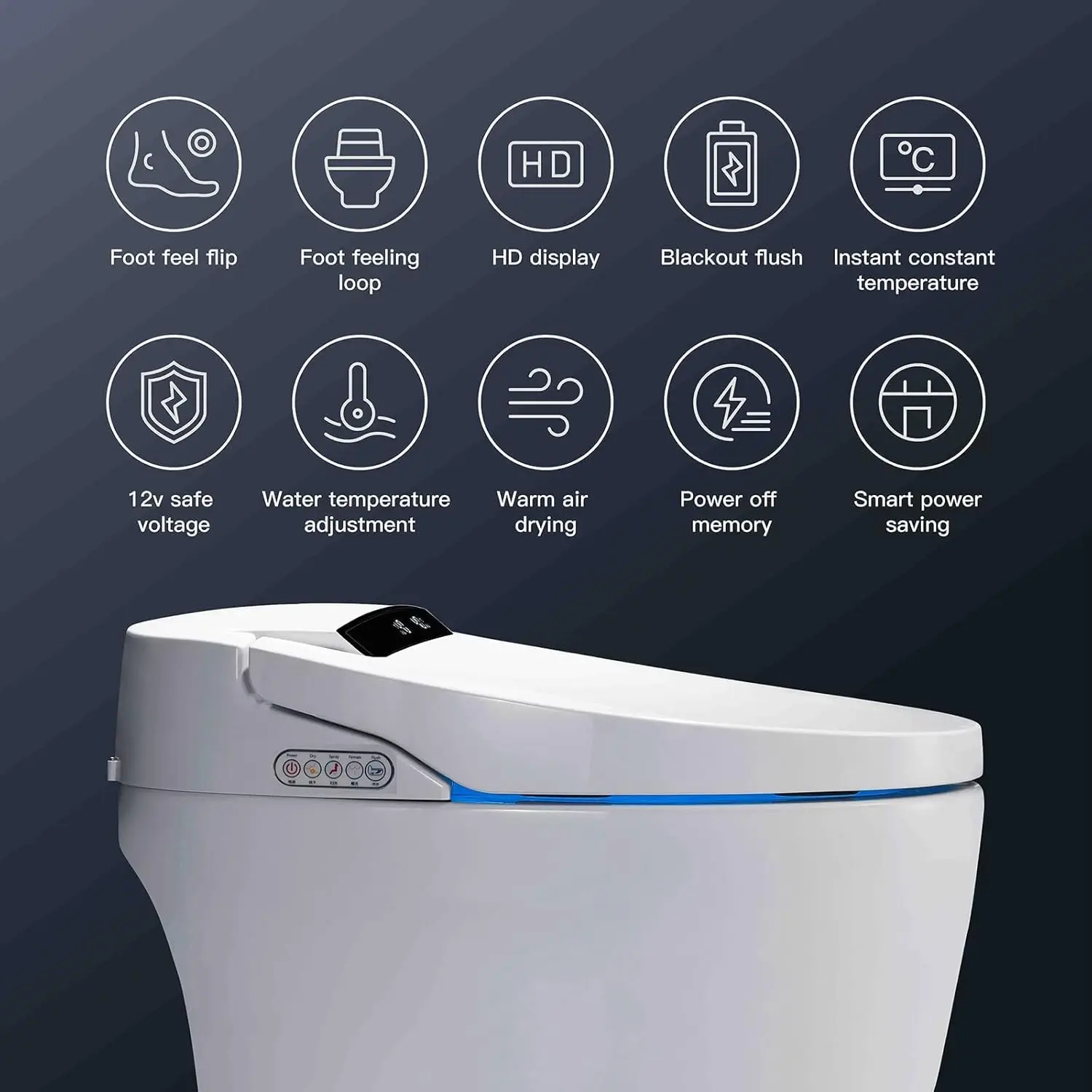 TikTok Smart Bidet Toilet with Warm Water Sprayer Dryer for Bathrooms Square Bowl Tankless LED Display