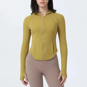 Quick Dry OEM Custom Fabric High Elasticity Logo Sports Gym Wear Fitness Full Zip Thumbhole Yoga Tight Jacket for Women