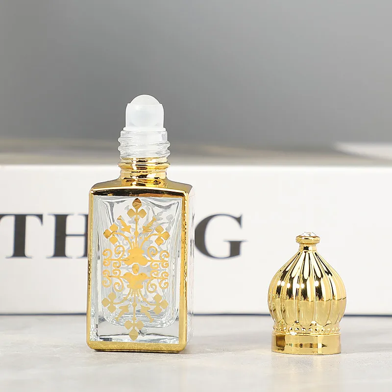 Glass Egyptian Perfume Bottle Small Square, Gold Engraved