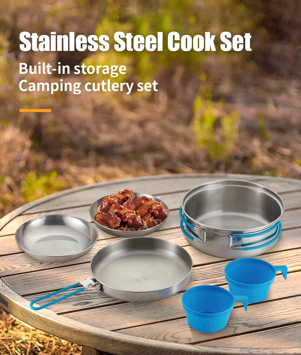 Wholesale Factory Price Stainless Steel Portable Picnic Camping Cookware Set Stainless Pots And Plates details