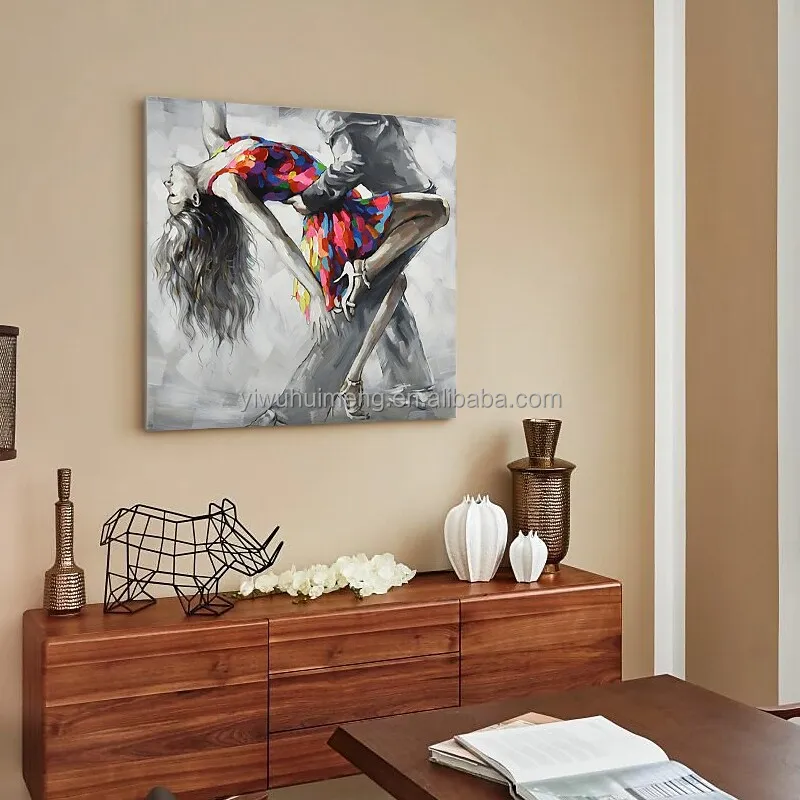 Home Decor Stretched Frame Ready to Hang 100%  Hand Painted Wall Art People Canvas Luxury Abstract Dance Couple Women  Painting