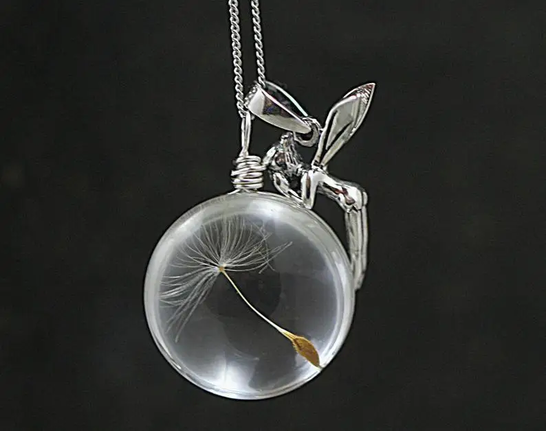 dandelion time gem crystal necklace