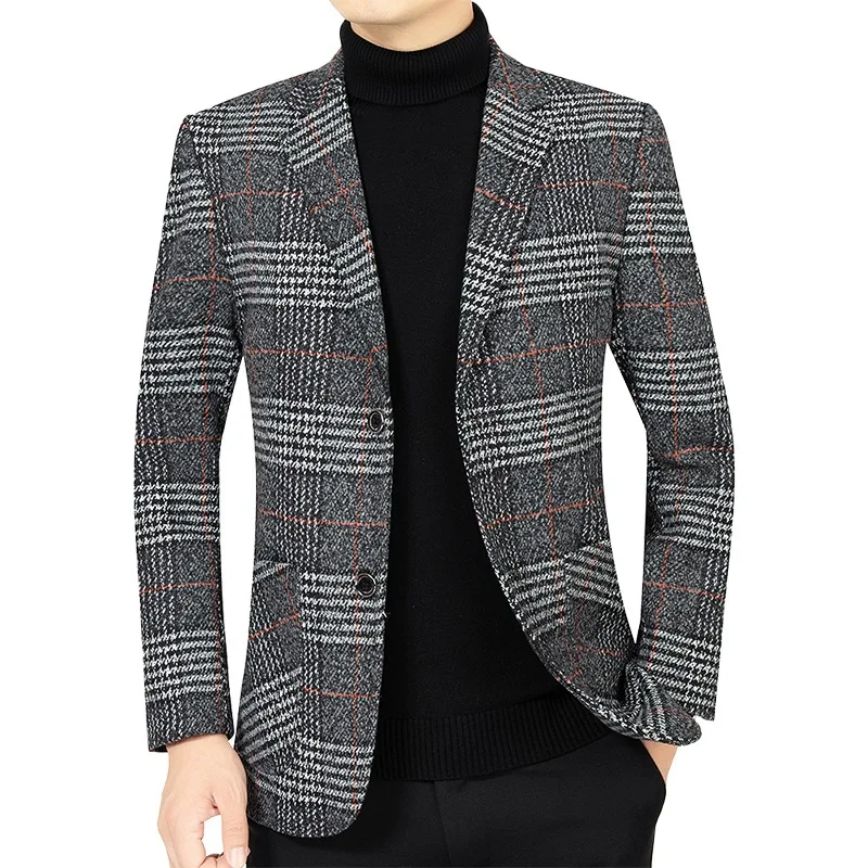 Autumn New Wholesale Casual Single Breasted Shirt Men's Plaid Suit Coat_voghion.com