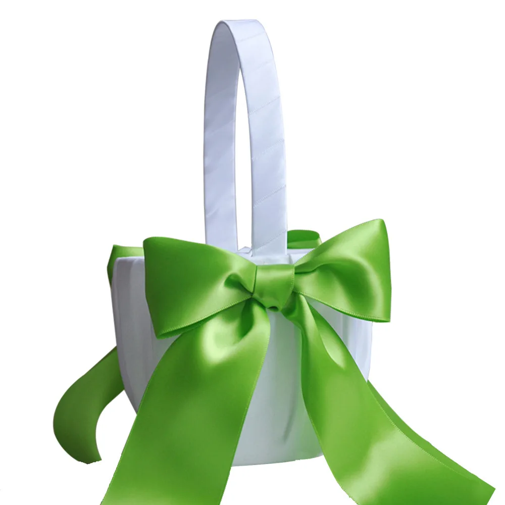 Wholesale Cheap Price In Stock Solid Color Satin Bow Flower Girl Basket