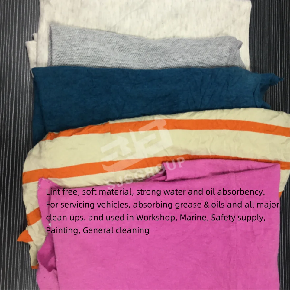 Grade A Cotton Fabric Scraps Recycling Textile Waste Rags Dark Color Mixed T Shirt Rags Shop Wiping Rags for Cleaning