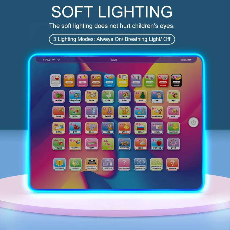 Многофункциональный Обучающий планшет с русским алфавитом для раннего развития детский сенсорным экраном игрушка обучающая машина подсветкой и