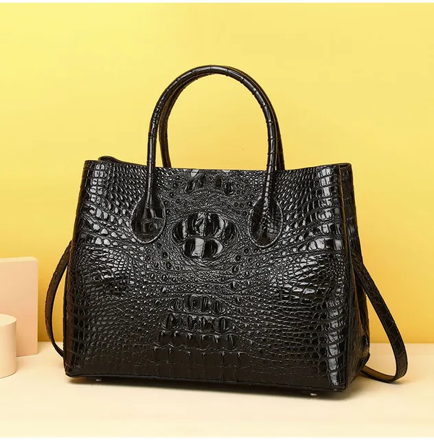 Custom Large Luxury Women's Designer Tote Bag Genuine Cowhide Alligator Crocodile Skin Zipper Closure Shoulder Handbag