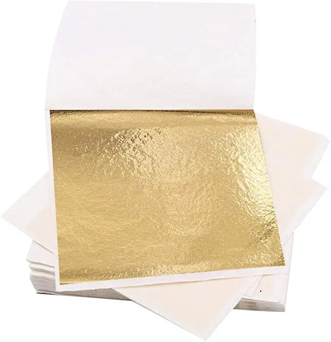 100pcs Imitation Gold Sliver Copper Foil Paper Gilding Art Craft Design  Paper DIY Craft Party Nail Cake Decor Gold Leaf Sheets